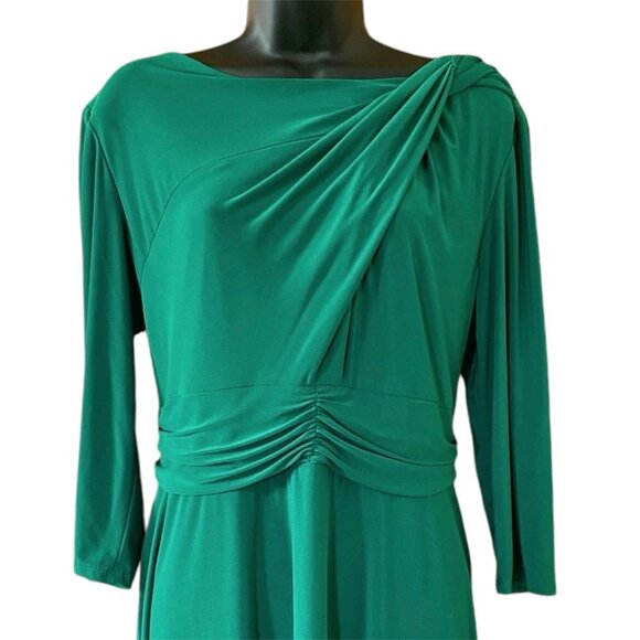 Serengeti Dress Emerald Green Twist Front Shoulder Long Sleeve Size Large Midi - Picture 3 of 13